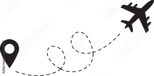 Airplane line path vector travel line icon