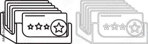 Black and gray line art of rating folders with stars