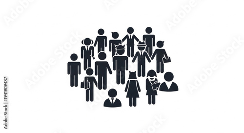Diverse Group of People Icons in a Crowd.