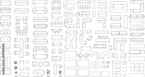 Isolated architectural blueprint details on transparent background