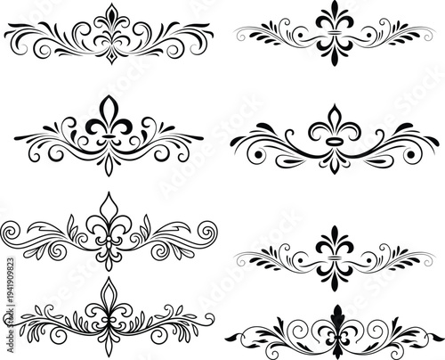 Set of elegant black and white ornate flourish decorative vector elements for design