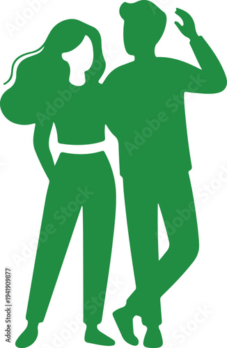 Couple silhouette dancing together with one person holding head in relaxed pose isolated on transparent background