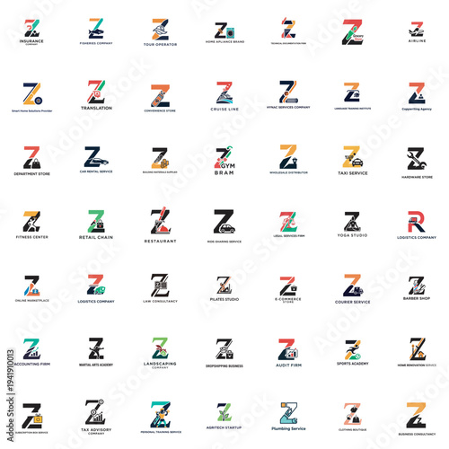 3D number 7 and letter Z collection colorful flat design vector illustration set
