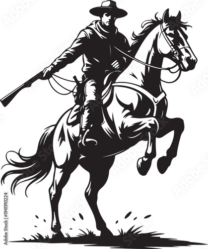 Cowboy with gun on galloping horse