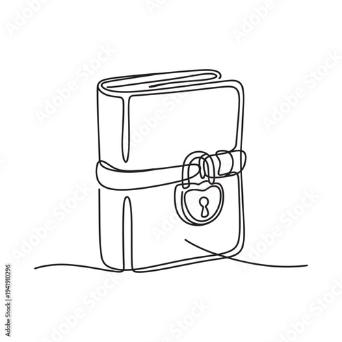 Continuous line drawing of a closed wallet with a padlock