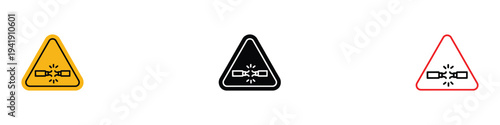 High voltage and electrical shock hazard warning icon set. Broken cable danger symbol. Vector Illustration.