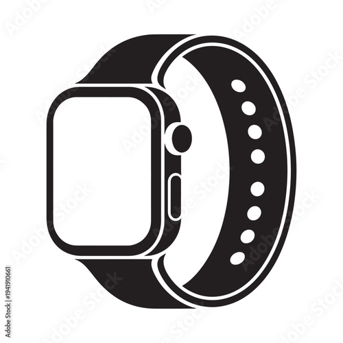 Minimalist black and white icon of a modern smartwatch with a sport band