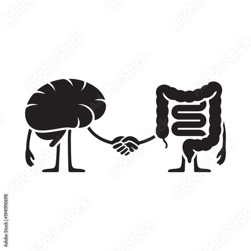 Brain and gut shaking hands representing the gut brain connection