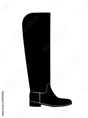 Silhouette illustration of knee high boots with low heel and tall shaft. Elegant fashion footwear vector illustration isolated on white background.