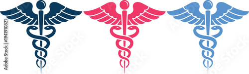 Three medical symbols in different colors representing healthcare and medicine.
