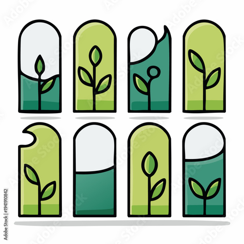 Eight Stages of Plant Growth Illustration.