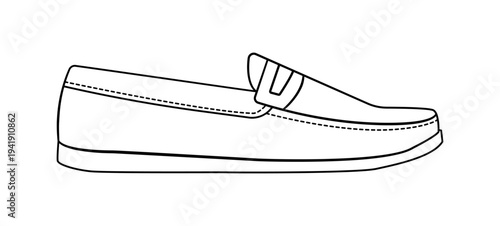 Black silhouette of classic mens loafer shoe with decorative strap. Clean vector illustration of casual slip on footwear isolated on white background.