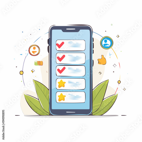 Smartphone with checklist on screen.