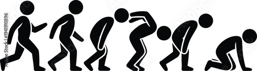 A sequence of stick figures demonstrating the evolution of human posture over time