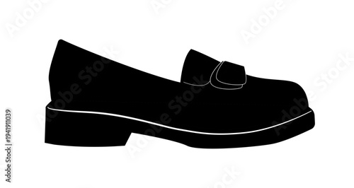 Silhouette illustration of platform loafers with decorative buckle strap. Fashion footwear vector illustration isolated on white background.