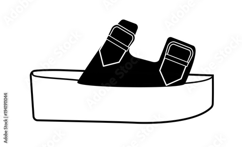 Black silhouette of platform sandals with double buckle straps. Vector illustration of modern fashion footwear isolated on a white background.