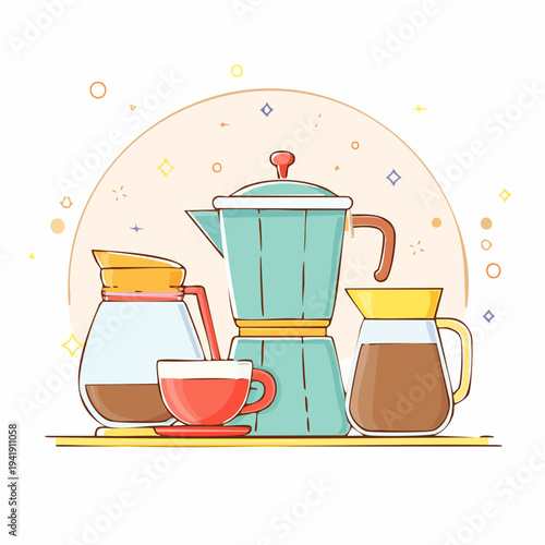 Coffee maker and coffee cup set.