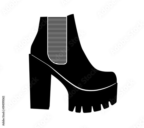 Silhouette illustration of women chelsea ankle boots with high block heel and platform sole. Fashion footwear vector illustration isolated on white background.