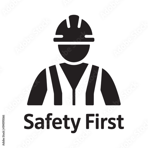 Simple black silhouette of a construction worker with a helmet