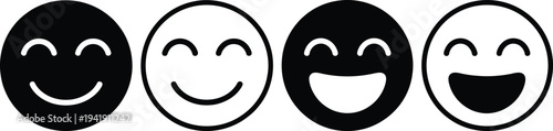Four distinct smiley faces showcasing a range of emotions from neutral to extremely happy