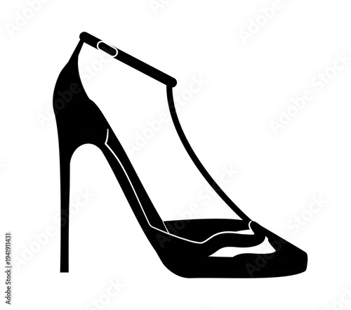 Line outline illustration of women high heel pumps with transparent side panels and pointed toe. Fashion stiletto shoes isolated on white background.