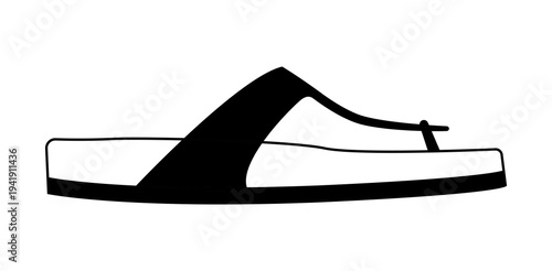 Black silhouette of thong strap sandals with toe post and ankle strap. Vector illustration of summer beach footwear isolated on a white background.