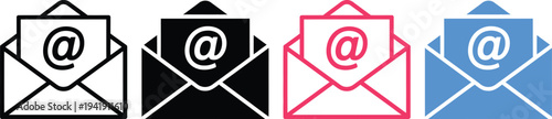 Four colorful envelopes with at symbols representing email communication