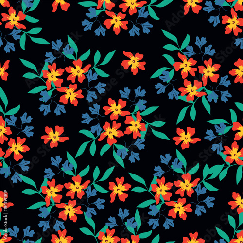 coquette seamless purple and yellow flowers pattern. Delicate petals and vibrant blossoms create an artistic and vintage botanical illustration. pastel flower seamless pattern