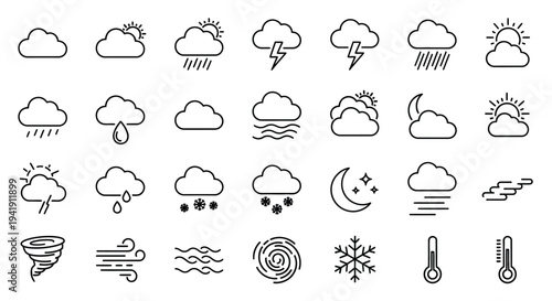 Weather forecast icons silhouette
