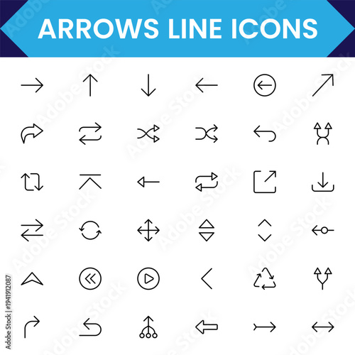 Modern arrows line icon set with navigation direction symbols, minimal outline arrows for UI UX design, web interface, apps and infographic elements