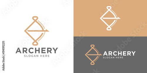 Creative simple archery logo template. Abstract bow with arrow for sport hunting logo design vector illustration.