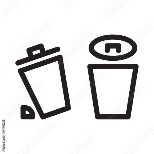 Simple black and white illustration of two trash receptacles