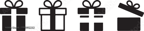 Gift box icons set. Gift boxes line style. Christmas gift. Surprising gift box flat style collection