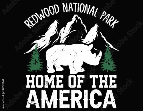 Redwood National Park Home of the america - printable editable vector art file.