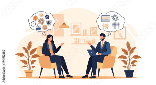 Vector illustration of two business professionals discussing ideas