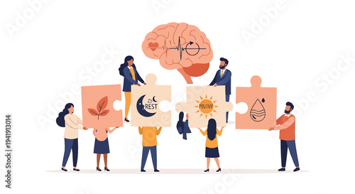 Set of colorful business people building puzzle pieces vector