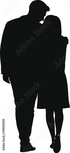 Vector illustration of a couple standing together in a romantic hug.