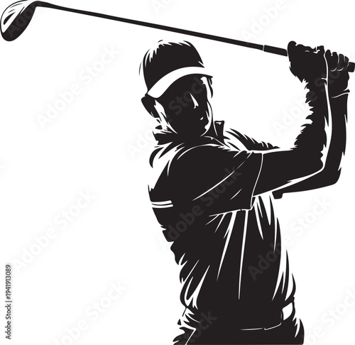 Golf player icon, golfer abstract vector silhouette