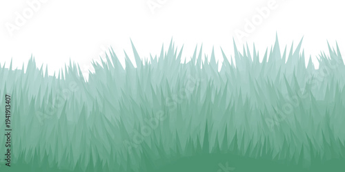 Panoramic summer lawn landscape with herbs, various weeds. Grass illustrations arranged in a grid pattern. simple horizontal grass border, fresh spring look, isolated on white transparent background. 
