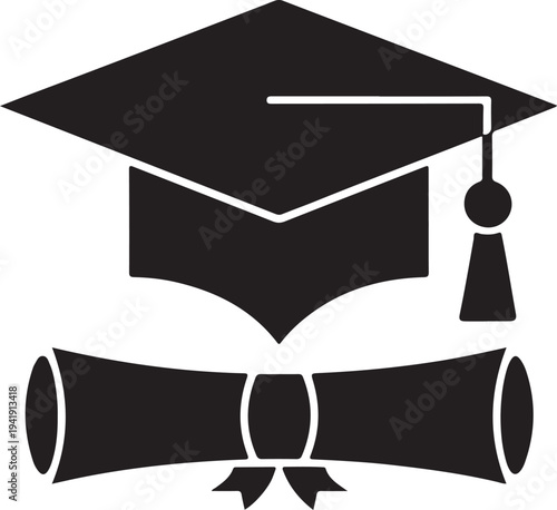 Graduation cap and education diploma vector icon