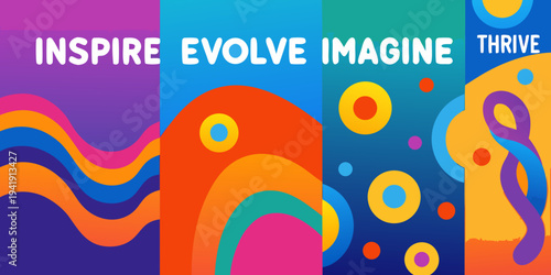 Colorful abstract background with inspirational words and flowing shapes