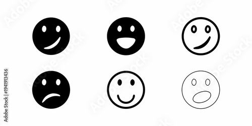 Six black and white oval faces displaying different emotional expressions