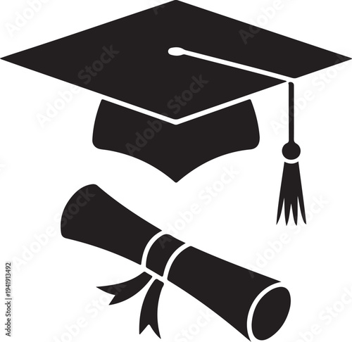 Graduation cap and education diploma vector icon