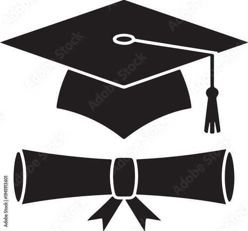 Graduation cap and education diploma vector icon