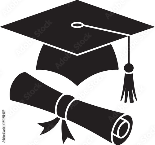 Graduation cap and education diploma vector icon
