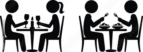 Two couples enjoying dinner together at a restaurant.