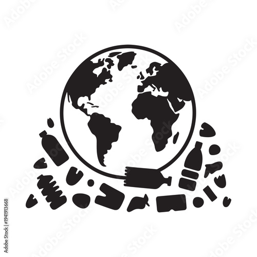 Earth surrounded by plastic waste illustrating pollution and environmental concerns