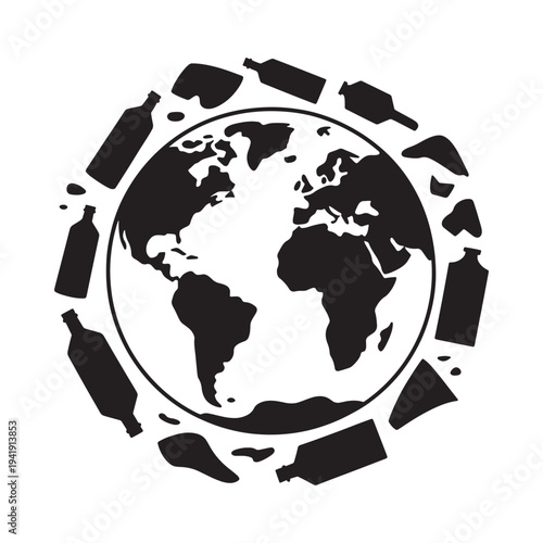 A world surrounded by broken glass bottles illustrating pollution concerns