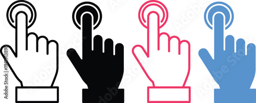 Four differently colored fingers pointing downwards with a square at the bottom.