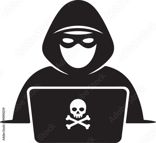 Hacker Icon. Ninja with the laptop